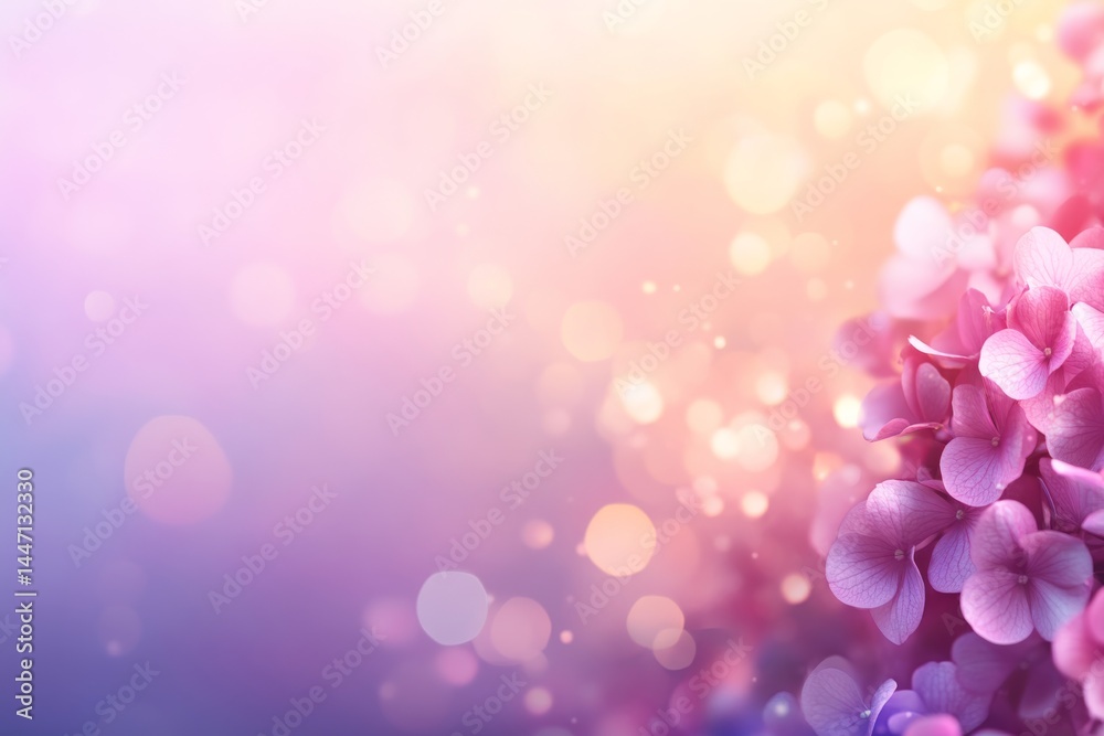 Leinwandbilder A close-up view of a pink hydrangea blossom stands out against a blurred pastel bokeh background, offering a serene and calming floral display with space for text