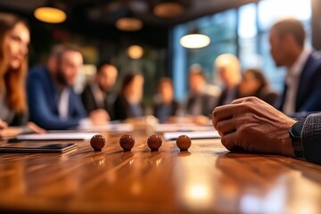 A sign language interpreter is actively gesturing during a team meeting while diverse participants engage around a conference table, promoting inclusion