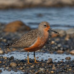 Red Knot on Rocky Mudflat