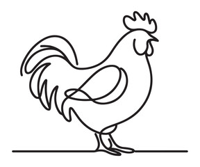 Simple One Line Drawing of a Rooster Farm Animal Vector