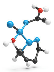 Molecule: Acetylcholine. Neurotransmitter. Molecular structure. Formula: C7H16NO2. Chemical model: Ball and stick. White background. 3D illustration.
