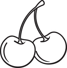 cherry line art, black outline, vector and illustration, coloring book page line art drawing