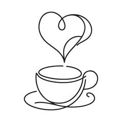 Romantic Coffee Cup Line Art Heart Steam for Valentine's Day