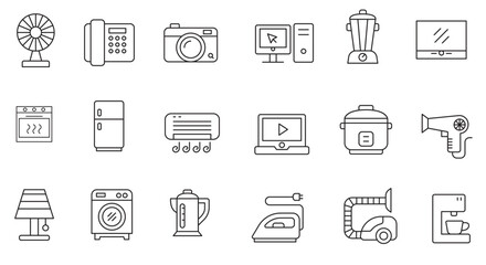 Home appliances icons set in thin line . vector