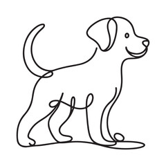 Happy Dog One Line Drawing Minimalist Pet Illustration Silhouette Art