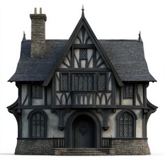 Dark Gothic House with Pointed Arches and Intricate Design Elements