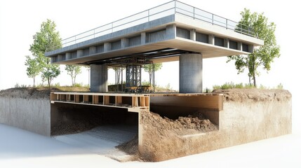 Fototapeta premium Cross-Section View of a Modern Concrete Bridge Structure