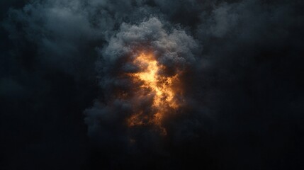 Fiery breach in dark stormy clouds