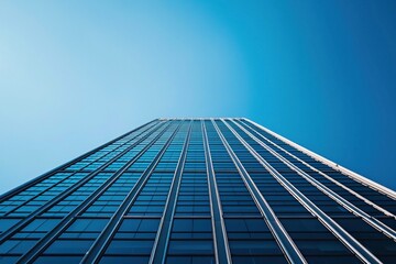Fototapeta premium Looking Up At Glass Skyscrapers Against Clear Blue Sky