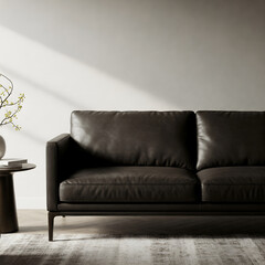 Rich Umbra Leather Two-Seater: Modern Elegance for Your Living Room | Generative AI