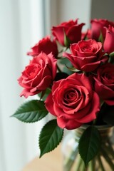 Artificial red roses, lush bouquet Elegant faux floral arrangement , rose bouquet, plastic roses