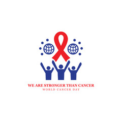 Obraz premium World Cancer Day Ribbon and People Illustration – We Are Stronger Than Cancer Concept