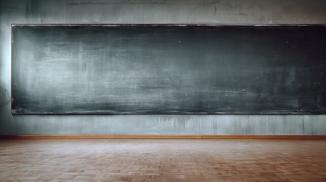 Panoramic wide chalkboard wall texture – empty classroom blackboard background with subtle chalk dust, perfect for back-to-school banners, Black Friday sale lettering, or minimalist education