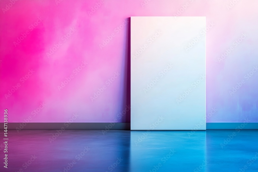 Poster A minimalist mockup frame floats in a soft gradient space with subtle lighting, providing a clean aesthetic perfect for design presentation and inspiration