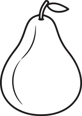 glossy pear line art, black outline, vector and illustration, coloring book page line art drawing