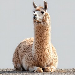 Obraz premium Elegant Lama Portrait Capturing Serenity in its Natural posture and Fur