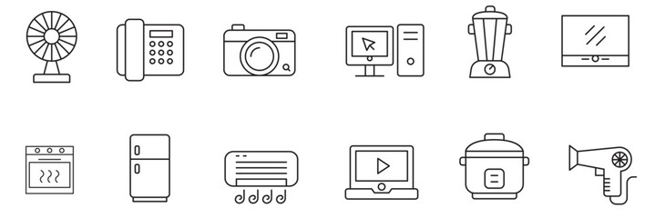 Home appliances icons set in thin line . vector