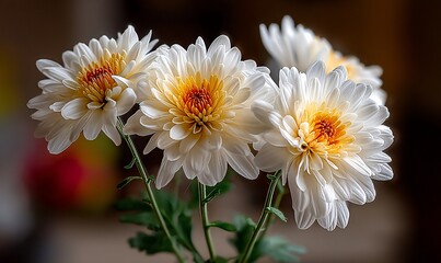 Obraz premium Bright chrysanthemums with colorful centers