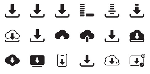 Black Silhouette of Cloud Storage with Download Arrow Icon