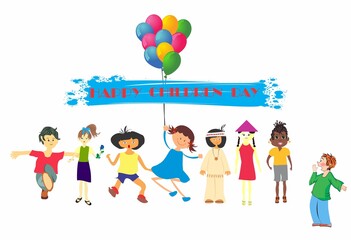composition with happy, joyful children of the world