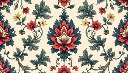 Intricate floral damask seamless pattern in muted tones, subtle, tile