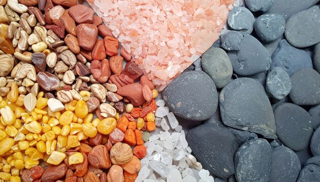 Background of vibrant, colorful sand and pebble mix displays a textured, warm-toned pattern evoking a beach or desert landscape.