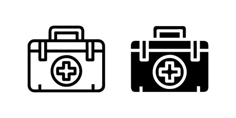 A modern vector icon set featuring first aid kits, suitable for medical, safety, and emergency designs.
