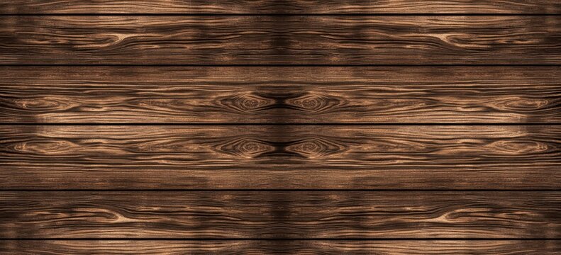 Dark brown wooden planks in horizontal  pattern Detailed wood grain texture