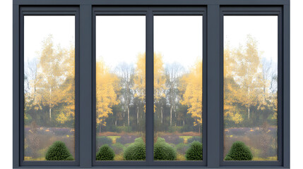 Fototapeta premium Modern Exterior Window with Autumn Foliage View Illustration