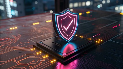 A computer with a shield icon, representing cybersecurity and safe online practices