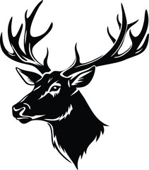 Stag Head Silhouette Illustration — Majestic Deer Antlers Clipart