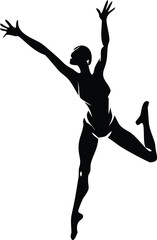 Elegant Female Dancer Silhouette – Leaping Ballet Vector Art