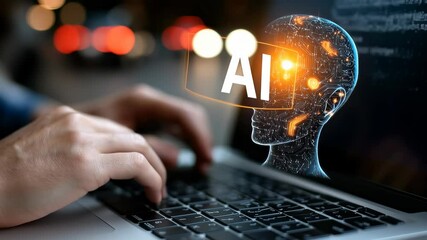 Artificial Intelligence Concept with Laptop and Digital Head - Powered by Adobe