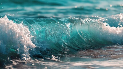 Obraz premium Sparkling Turquoise Sea Waves Close Up on Glimmering Surface