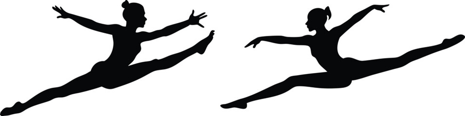 Ballet Dancer Silhouettes – Elegant Women Performing Grand Jeté Leaps