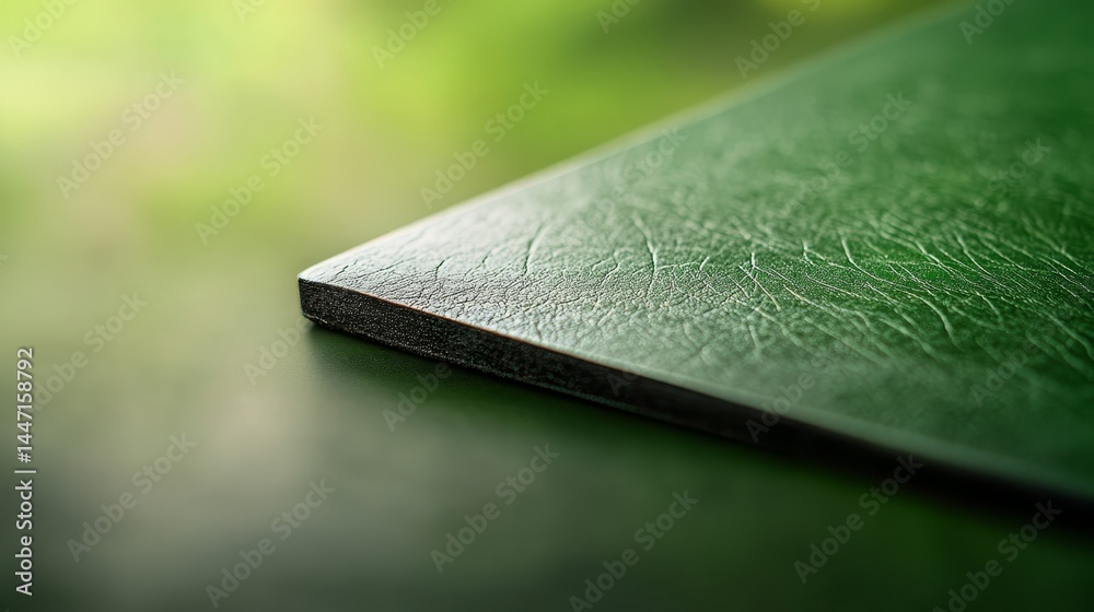 Aufkleber overhead macro shot showcases rich green leather texture illuminated by soft lighting, emphasizing d