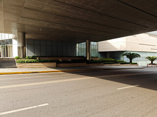 empty ground floor in front of modern architecture exterior.