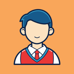 A cartoon illustration of a student with no face and blue hair