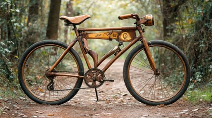 Fototapeta premium Artisan Wooden Bicycle: A Masterpiece of Craftsmanship