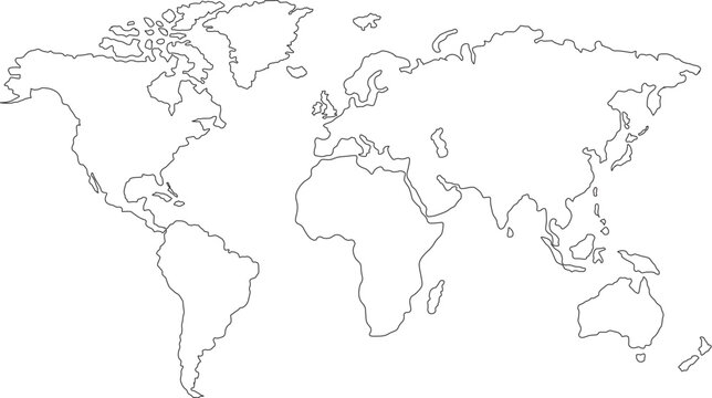 Fototapeta Abstract world map. Black outline silhouette on white background. Flat vector illustration. Background with Earth.