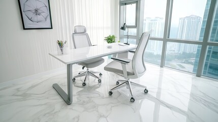 Sleek Office Minimalism: Sunlit Workspace with Design Aesthetics Design

