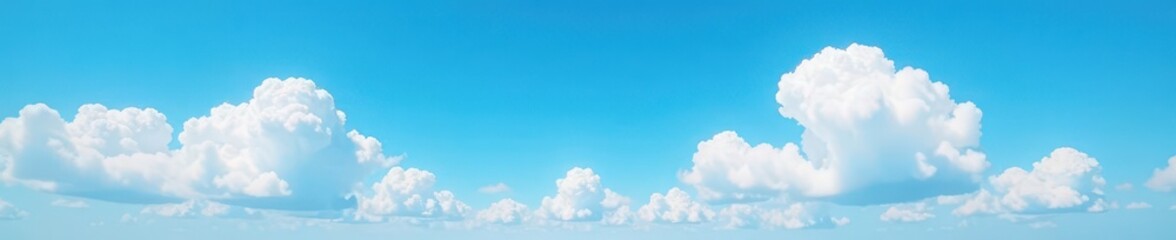 Obraz premium Fluffy white cumulus clouds drift across a vibrant azure sky , blue, cloud