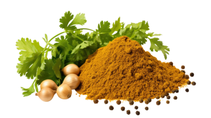 Coriander, Fenugreek, and Turmeric Spices on White Background

