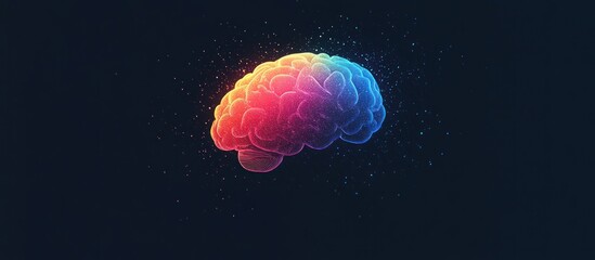Obraz premium Vibrant digital brain illuminated amidst cosmic stardust on a deep blue background