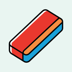 Isometric eraser with multiple colored layers floating on a light green background