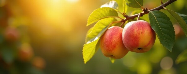 Sun-drenched apricot branch, plump fruit glowing , vitamin, branch, color