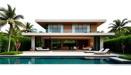 Modern villa with pool tropical luxury home exterior high resolution photo