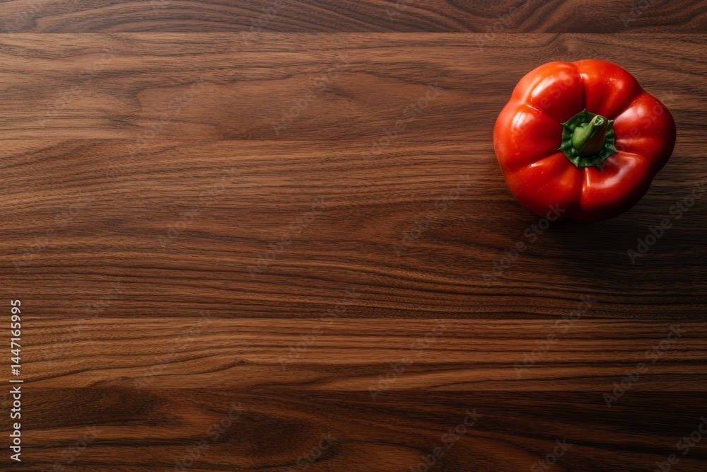 Aufkleber a colorful red bell pepper rests on a rustic wooden table, surrounded by various vibrant vegetables,
