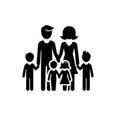 Silhouette Family Icon with Parents and Children Holding Hands