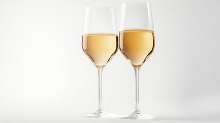 Two glasses of champagne isolated on a white background, PNG file with transparent elements.